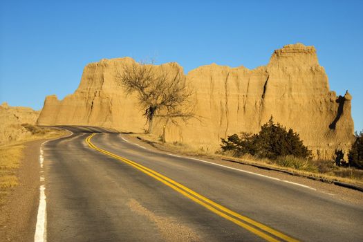 Scenic roadway in Badlands National Park, South Dakota.