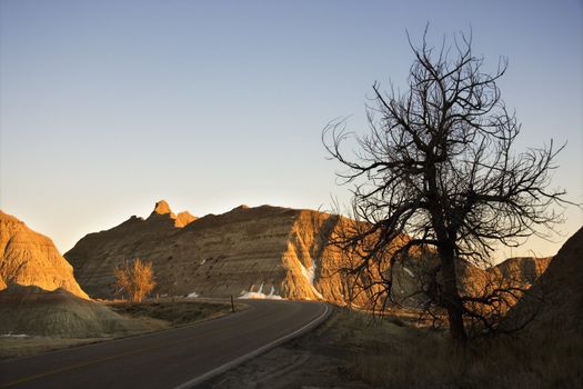 Scenic roadway in Badlands National Park, South Dakota.