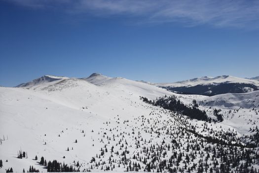 Snow covered mountain range in Colorado.