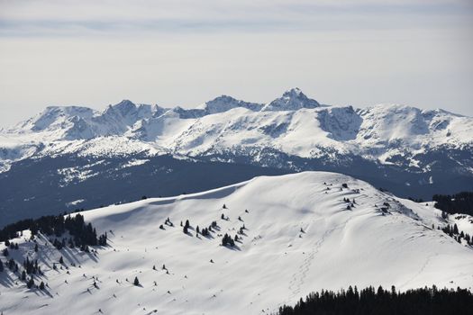 Snow covered mountain range in Colorado.