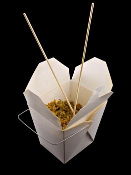 Chinese take out food isolated on a black background