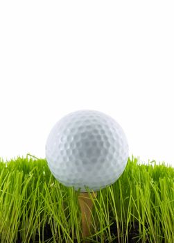 Golf ball on a tee in short grass