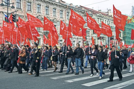 ST PETERSBURG - MAY 9: People walking in demonstration to celebrate World War II Victory Day May 9, 2008, St Petersburg, Russia.