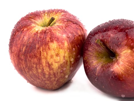 Two tasty red apples on white background