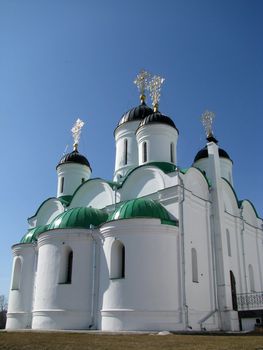 Temple, church, cathedral, religion, Orthodoxy, spirituality, architecture, domes, a cross, belief, pilgrimage, history, culture, an antiquity, Christianity, a belltower, the sky, clouds, Russia