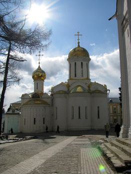 Temple, church, cathedral, religion, Orthodoxy, spirituality, architecture, domes, a cross, belief, pilgrimage, history, culture, an antiquity, Christianity, a belltower, the sky, clouds, Russia