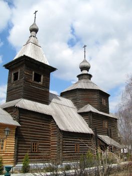 Temple, church, cathedral, religion, Orthodoxy, spirituality, domes, a cross, belief, pilgrimage, history, culture, an antiquity, Christianity, a belltower, the sky, clouds, Russia, the house, village