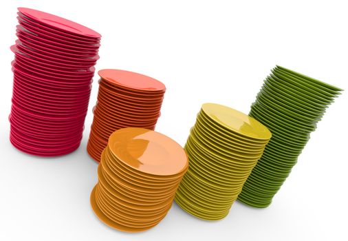 Colorful stacks of plates. 3D rendered illustration.
