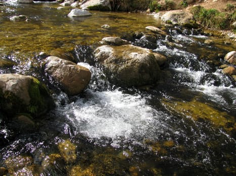 The mountain; the river; a stream; water; a current; the cascade; a channel; a stream; the bright; a background; a kind; the nature; caucasus; a landscape; the pure; stones; raging, glacial