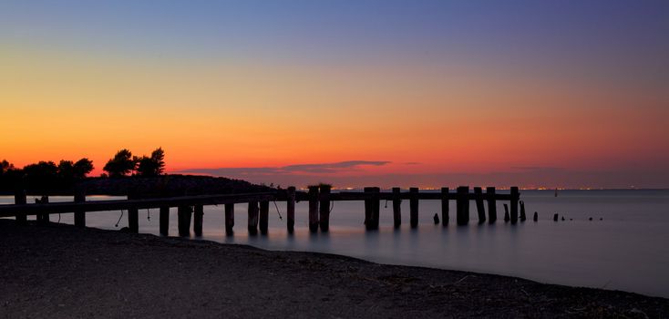 A view of Toronto from an abandoned pier on the other side of Lake Ontario, Canada.