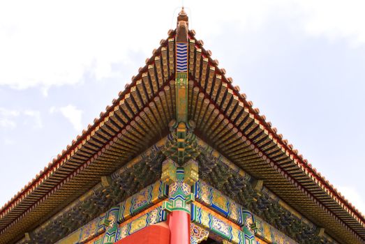 Beijing Forbidden City: view of the corner of a roof.