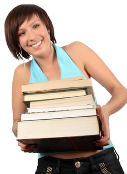 girl with books isolated over white