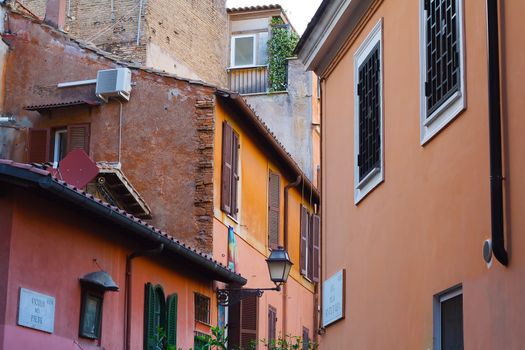 Colorful houses in Trastevere, a typical roman neighbourhood.