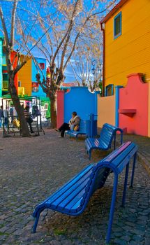 View of Caminito Street in Barrio de La Boca in Buenos Aires, Argentina. This is a popular tourist destination.