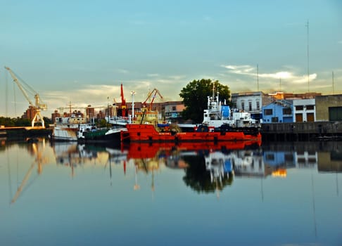 Boats in Riachuelo Shipyard in picturesque neighborhood of La Boca, in Buenos Aires, Argentina.