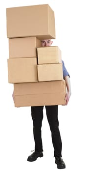 Man and pile carton boxes