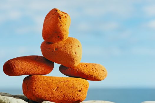 The ground slices of bricks piled on a beach