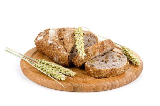 nut bread and grain on a cutting board grain