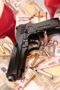 concept of prostitution or a female drugs or gun dealer