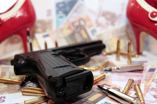 concept of prostitution or a female drugs or gun dealer
