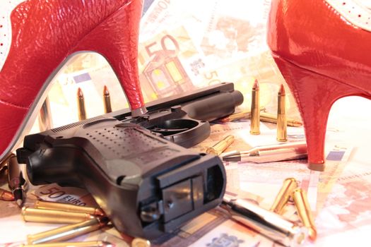 concept of prostitution or a female drugs or gun dealer