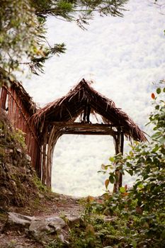 A tranquil garden path in the mountains