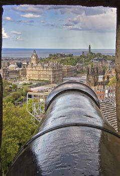 Edinburgh Castle Cannon looking out over the City