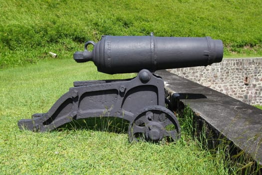 A cannon at Brimstone Hill Fortress National Park on Saint Kitts.