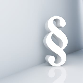 Rendering of a white paragraph symbol in a corridor