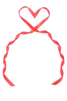 Red heart form ribbon for Valentine isolated over white