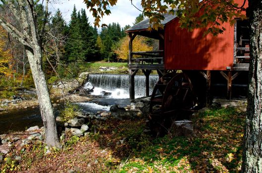 Small town of Ludlow Vermont during foliage season