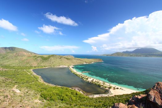 View of Majors Bay Beach and lagoon on Saint Kitts.
