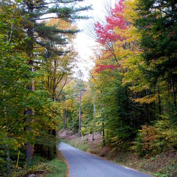 Small town of Ludlow Vermont during foliage season