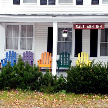 Small town of Ludlow Vermont during foliage season