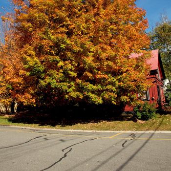 Small town of Ludlow Vermont during foliage season