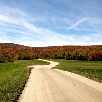 Small town of Ludlow Vermont during foliage season