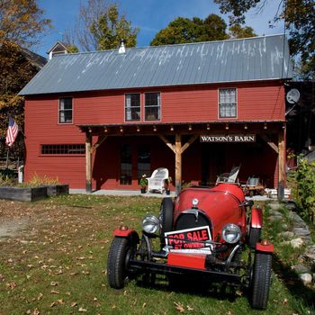 Small town of Ludlow Vermont during foliage season