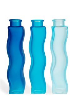 Blue bottles on a row