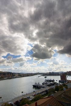 Stuary of Bilbao, Las Arenas Getxo and Portugalete with a beautiful cloudy sky