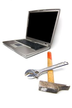 conceptual technology and help. Computer and tools.