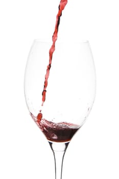 a clear glass of red wine isolated on white background