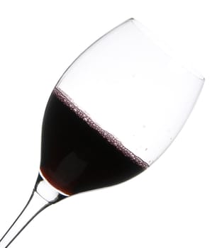 a clear glass of red wine isolated on white background