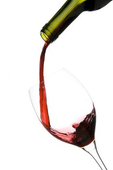 a clear glass of red wine isolated on white background