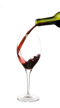 a clear glass of red wine isolated on white background