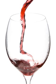 a clear glass of red wine isolated on white background