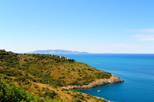 A Typical Italian Seascape With Hills And Indented Coastline