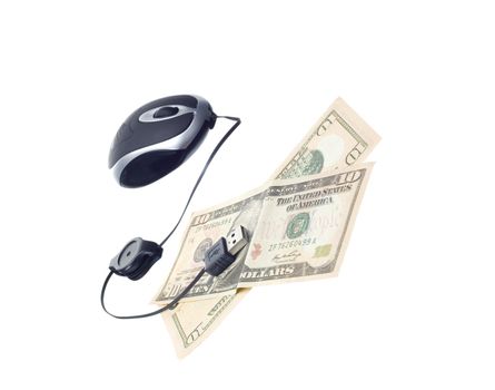 small computer mouse with money concept isolated on withe background