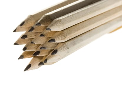 assorted pencils isolated on withe background in a composition