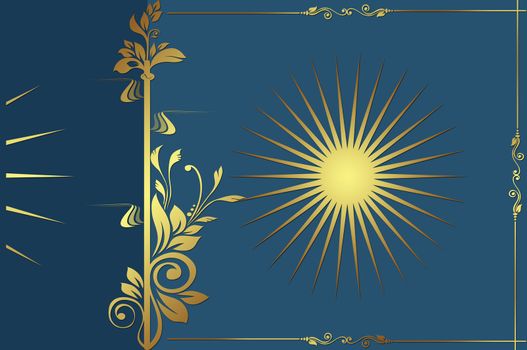 Blue background with decorative golden elements