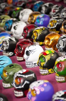 Colorfull skulls on display at  local market